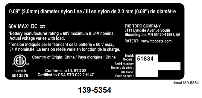 TORO 51834 Serial 13 & 15 Electric Brushless String Trimmer - Fig 3