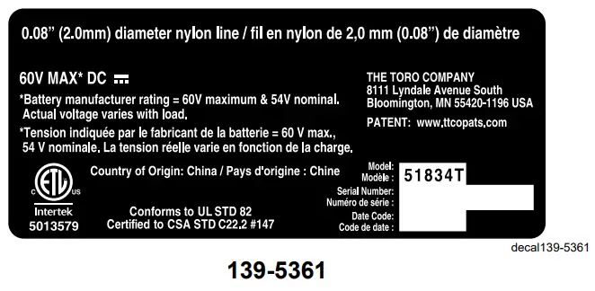 TORO 51834 Serial 13 & 15 Electric Brushless String Trimmer - Fig 4