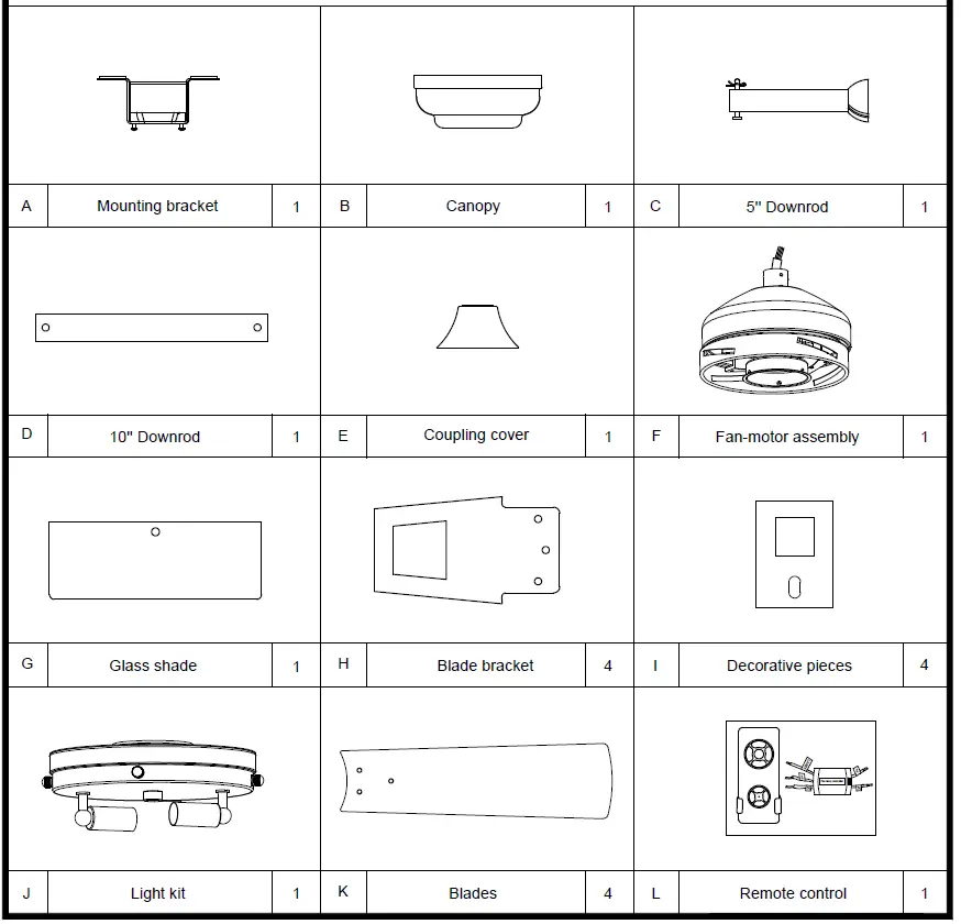 HOMEDEPOT DHMTT2022090203 48 Inch Black 4 Leaf Indoor Ceiling Fan Light AC Motor with Remote Control 2