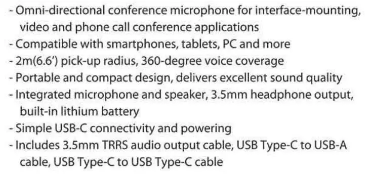 BOYA BY-BMM300 Omnidirectional Conference Microphone Speaker Instruction Manual - Features