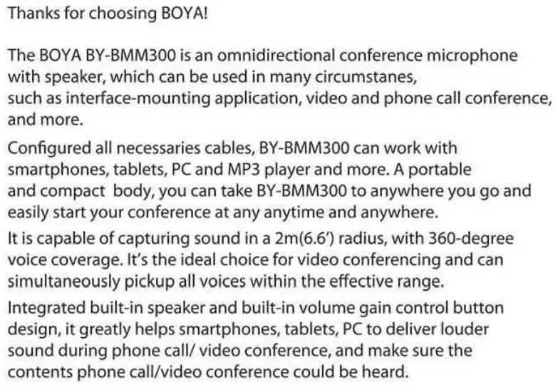 BOYA BY-BMM300 Omnidirectional Conference Microphone Speaker Instruction Manual - Instruction