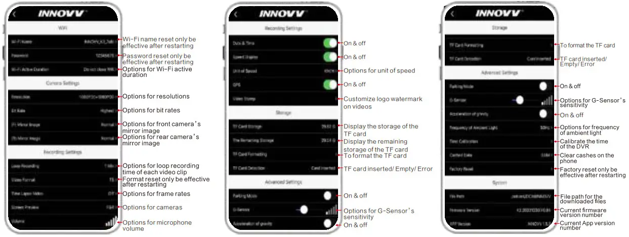 NNOVV K3 Dash Cam - App Interface 2
