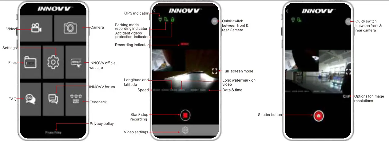 NNOVV K3 Dash Cam - App Interface