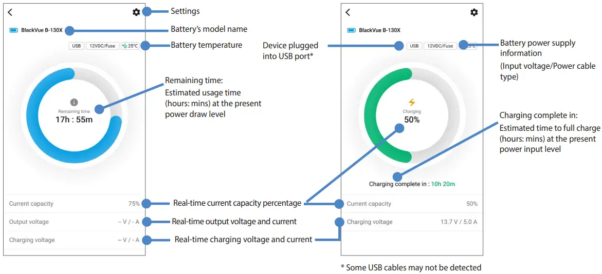 Battery information screen