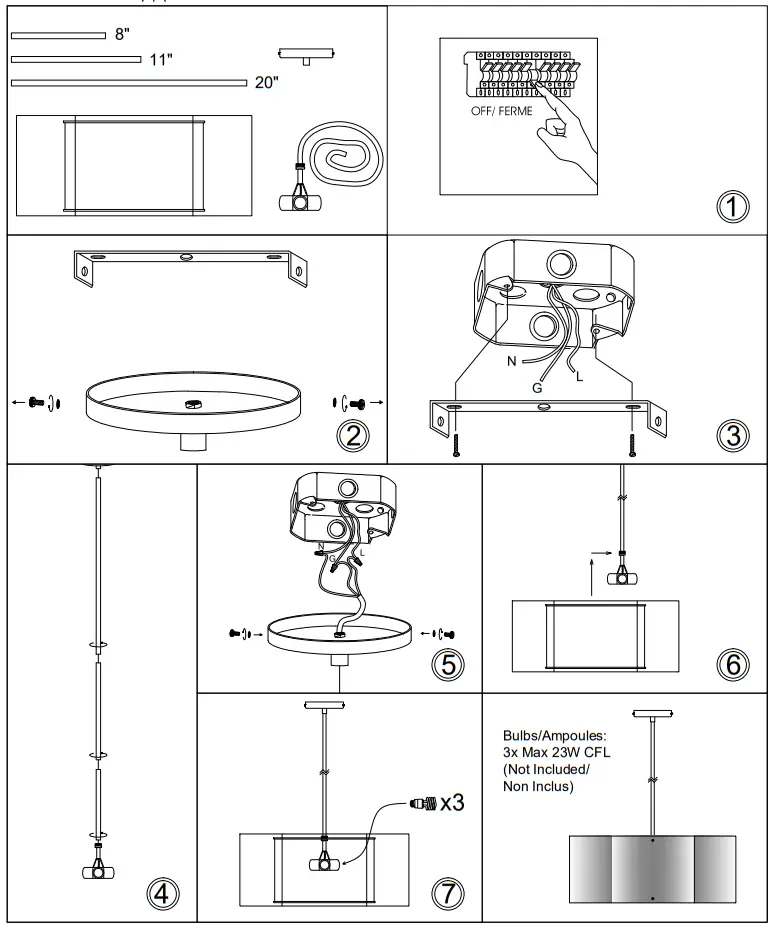 Dainolite ZUL-243 3-Light Black Modern Contemporary Drum Pendant Light -