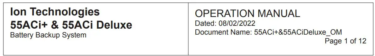 Ion Technologies 55ACi Deluxe Sereis Sump Pump Dual Battery Backup System User Manual