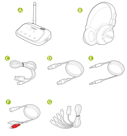 Avantree Q5049 Quartet Wireless Audio Package 4 Headphones with One Transmitter-