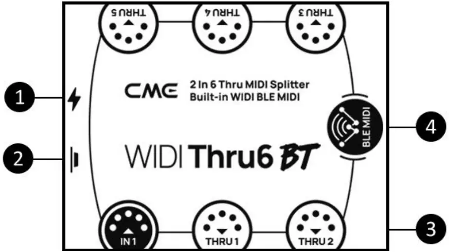 CME WIDI THRU6 BT 2 In 6 Out MIDI Thru or Split with Integrated WIDI - Figure 1