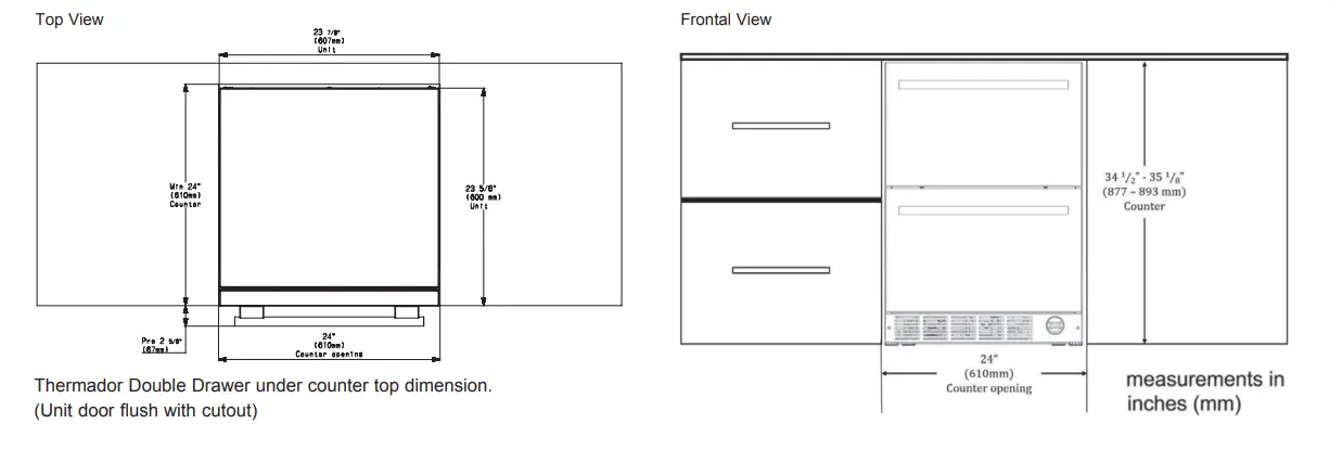 Thermador T24UC925DS Under-Counter Double Drawer Refrigerator - DIMENSIONS 2