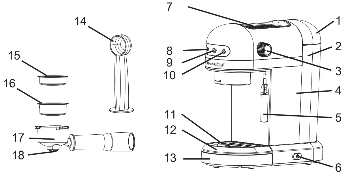 Geek Chef GCF20D Espresso Coffee Maker - figer1