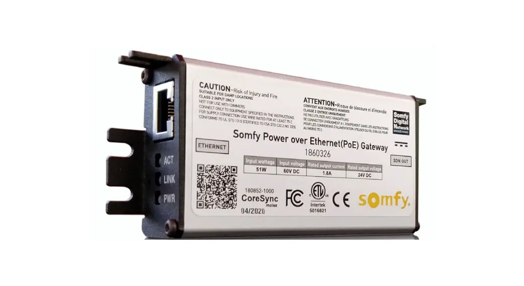 Somfy So1860326 Sdn Power Over Ethernet Gateway User Guide
