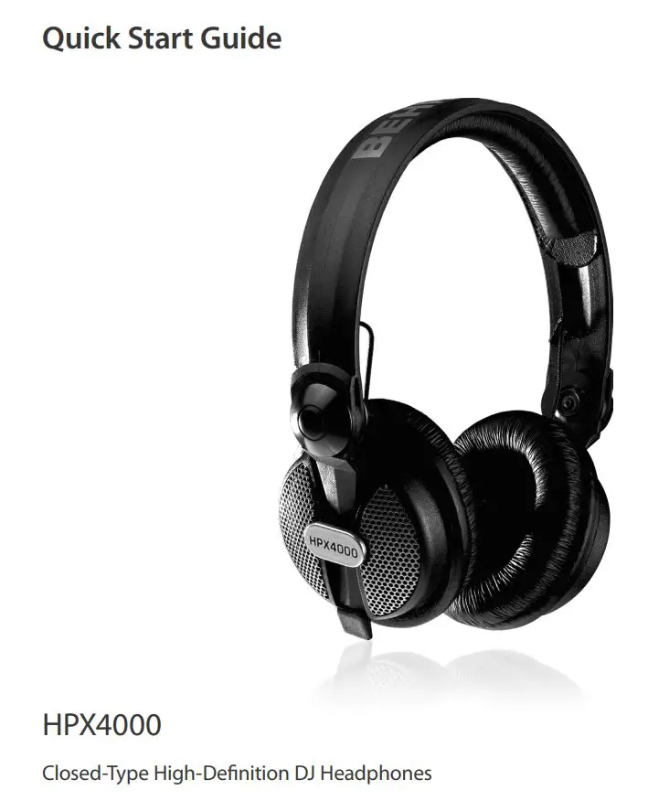 behringer HPX4000 Closed-Type High-Definition DJ Headphones User Guide