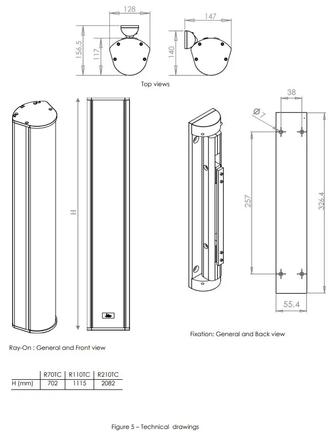 Active audio R210TC RayOn Single Channel Column Loudspeaker - figure8