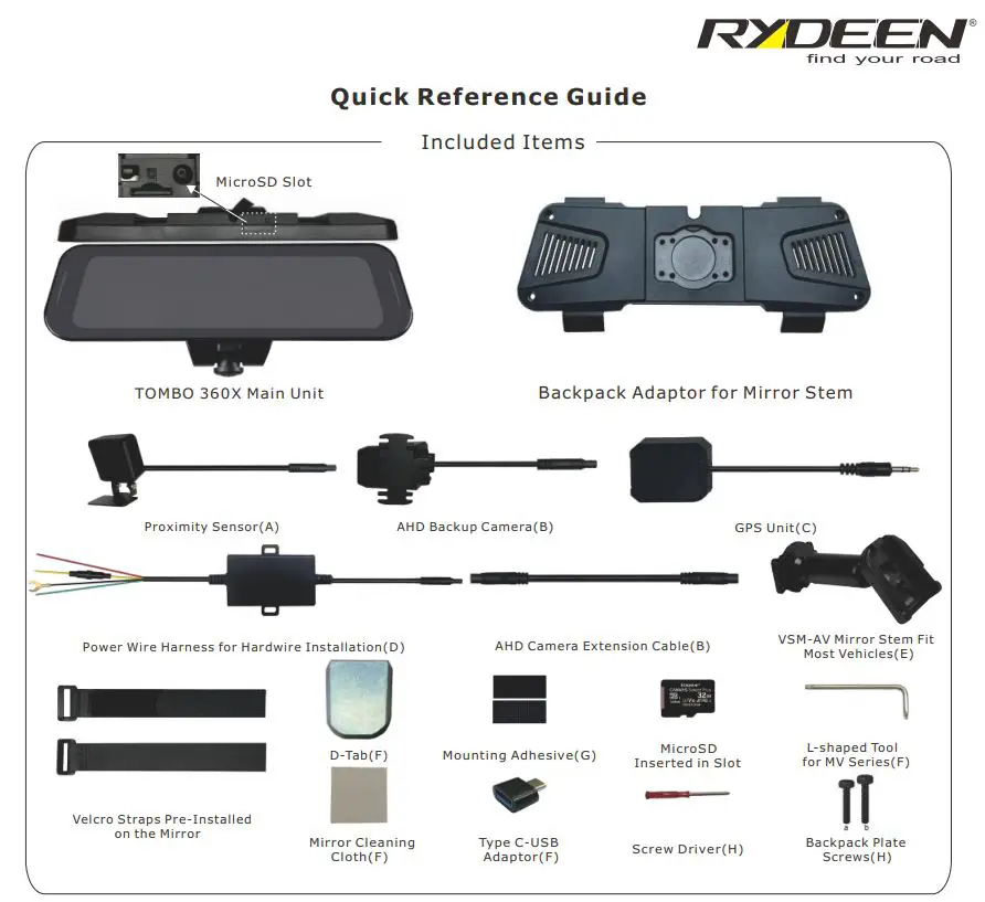 RYDEEN TOMBO 360X Surround View Frameless Rearview Mirror User Guide