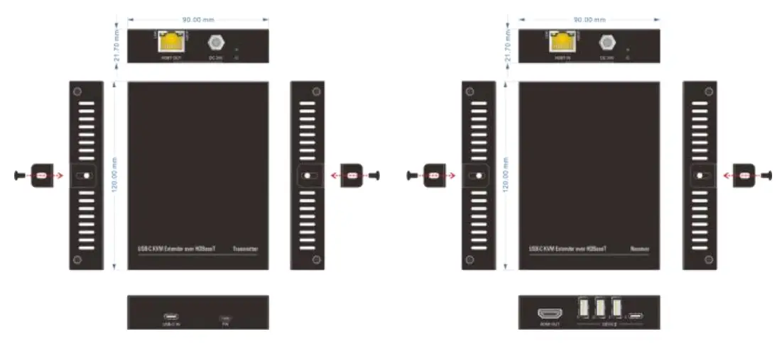 VIVOTEK VLUSBCEXT150 USB-C KVM Extender over HDBT - Drawing