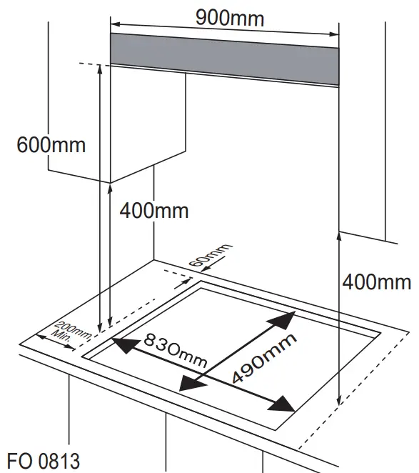 euro appliances ECT900GBK2 90cm Black Glass Gas Cooktop - Positioning