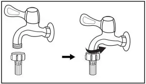 connection between screw tap and inlet hose.