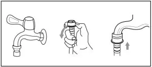 connection between screw tap and inlet hose.
