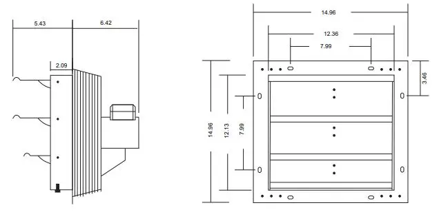 JPOWER 12 INCH SHUTTER EXHAUST FAN Dimensions (Inches)
