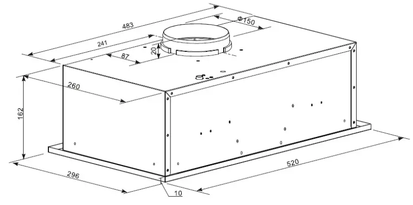 Baumatic GUH52SD 52cm Undermount Rangehood - Dimensions