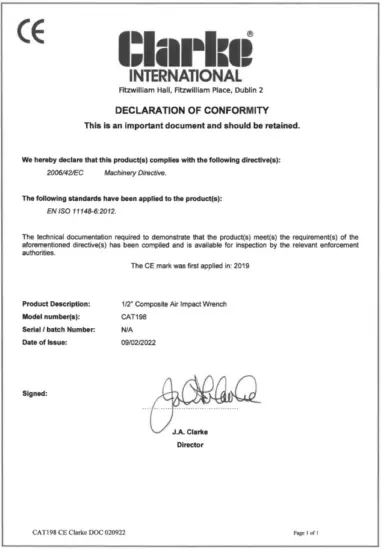 DECLARATION OF CONFORMITY