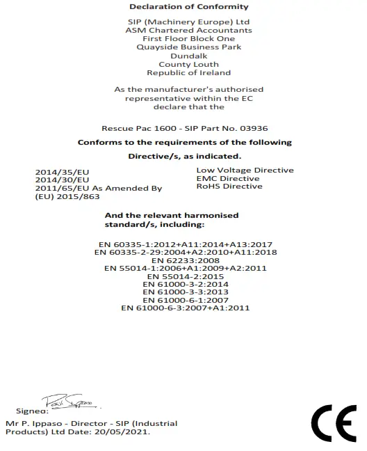 SIP INDUSTRIAL 03936 Rescue Pac 1600 Power Booster - fig2