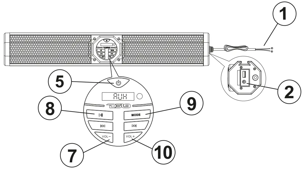 DS18 HYDRO SB24BT Amplified Sound Bar with BT and USB Player - AUX INPUT