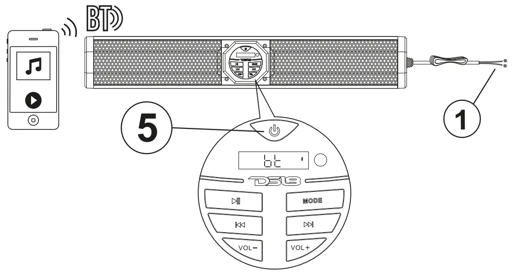 DS18 HYDRO SB24BT Amplified Sound Bar with BT and USB Player - BT OPERATION