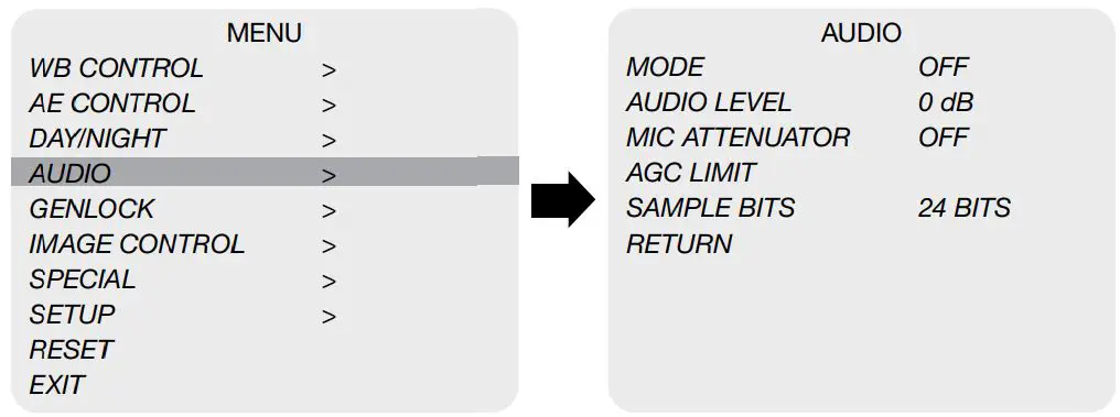 Marshall CV566 Compact and Miniature Full-HD Genlock Cameras User Manual - AUDIO