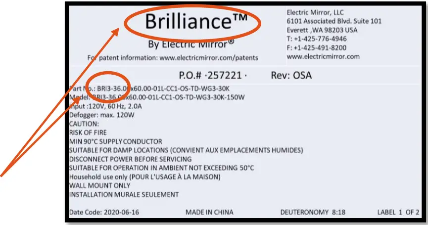 ELECTRIC MIRROR BRI3 Brilliance Eminence Lighted Mirrors