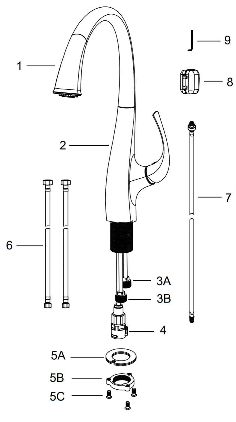 Kraus KPF-1675 Ansel Single Handle Kitchen Faucet - Diagram1