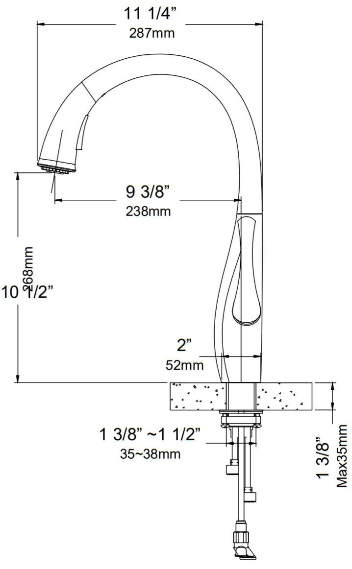 Kraus KPF-1675 Ansel Single Handle Kitchen Faucet - Diagram2