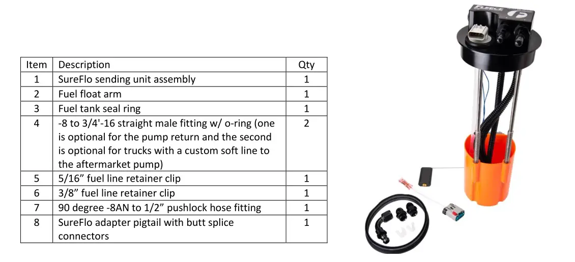 FLEECE Sureflo Sending Unit for 1991-1998 Dodge with Cummins - KIT CONTENTS