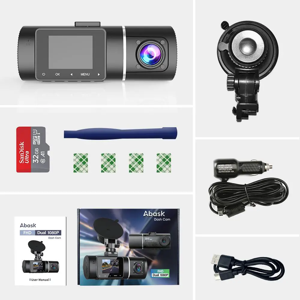 Abask J05 Front Inside 1080P Dual Dash Cam - Quick Start Guide