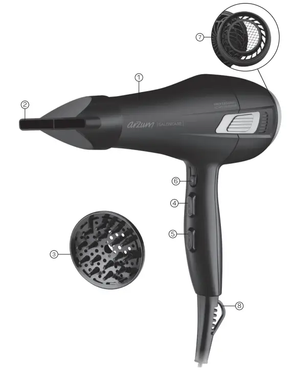 arzum AR 5098 Professional Hair Dryer - parts