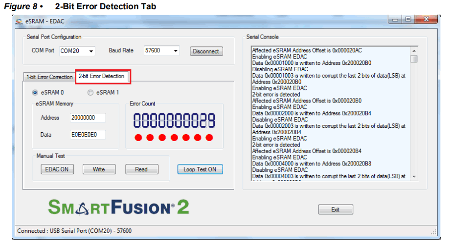 Microsemi DG0388 SmartFusion2 SoC FPGA Error Detection and Correction of eSRAM Memory - Bit Error Detection Tab