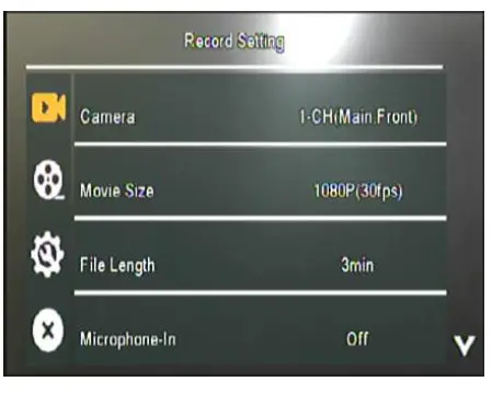 ASUKA BK-200 Full-HD Drive Recorder- Options Setting