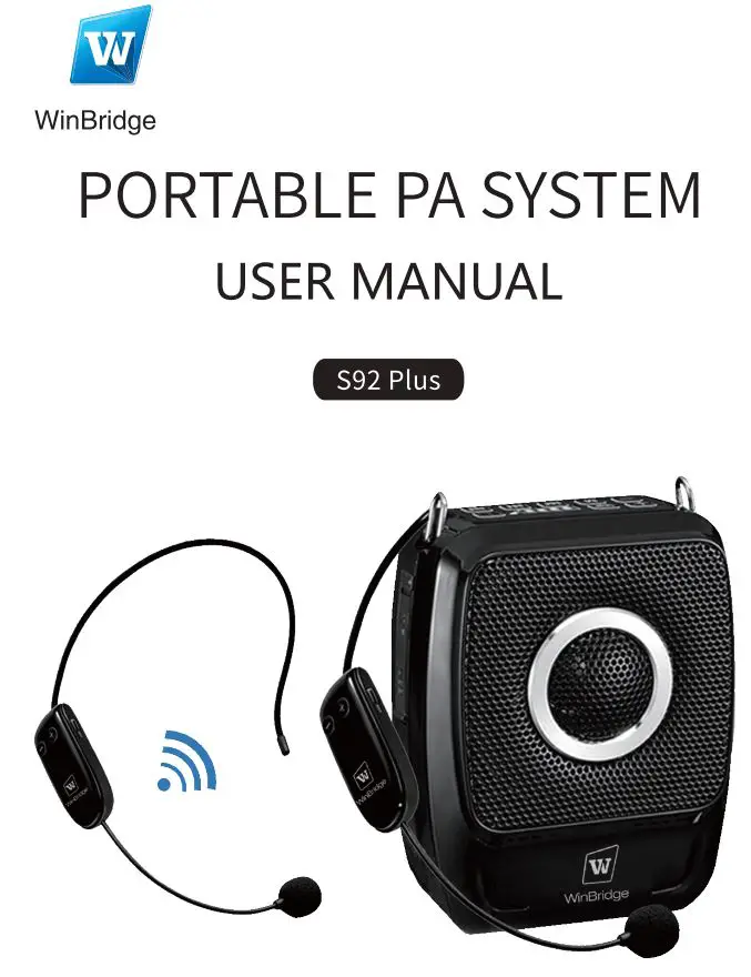 WinBridge S92 Plus Wireless Voice Amplifier Speaker User Manual
