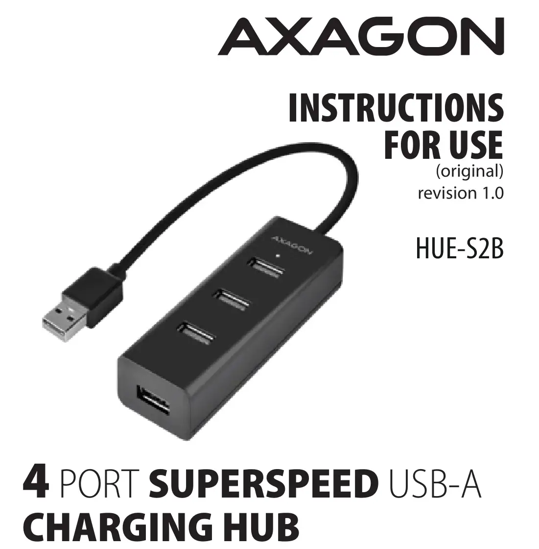 AXAGON HUE-S2B 4 Port Superspeed USB-A Charging Hub Instructions