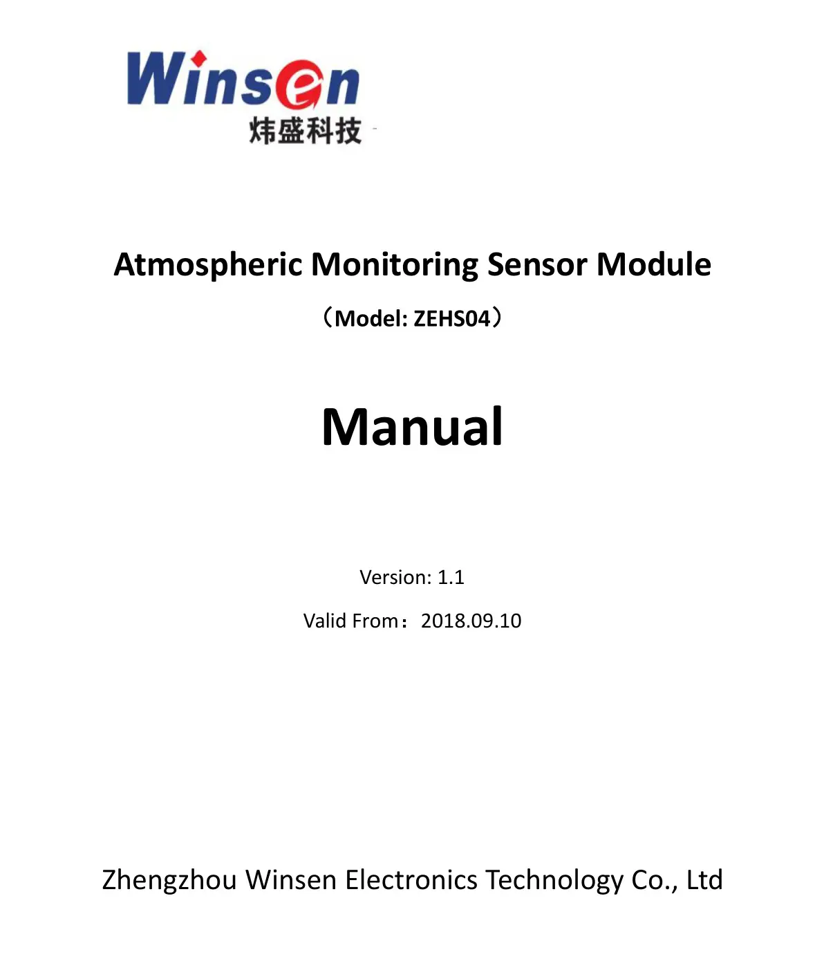 Winson ZEHS04 Atmospheric Monitoring Sensor Module User Manual