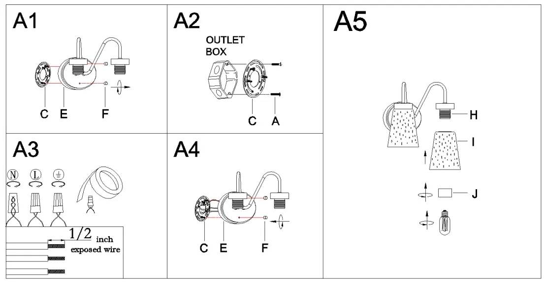 ZEVNI A04724 Cador 12 Inch Wide Black Vanity Light - FIG 3