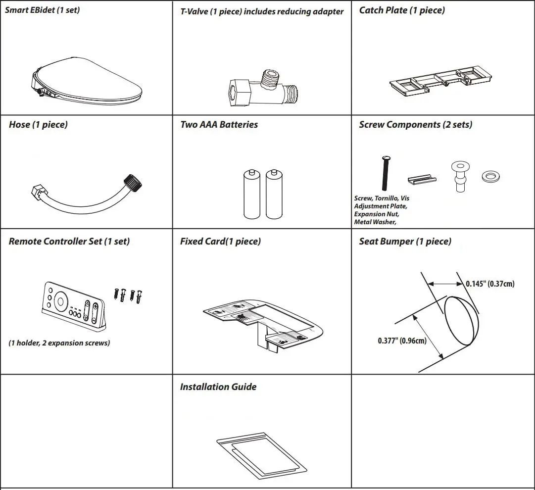 MOEN EB2000 Premium E Bidet Hands-Free Installation Guide - Item List