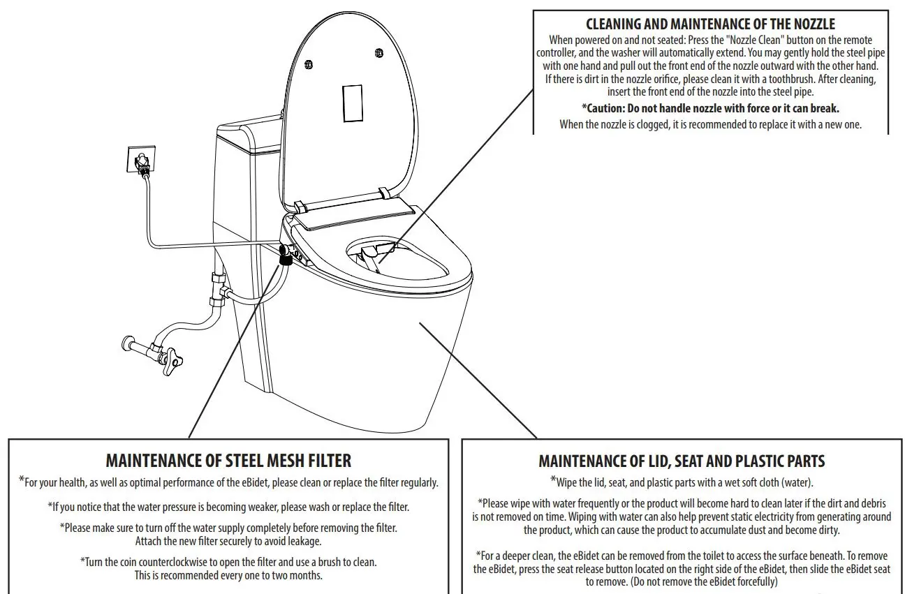 MOEN EB2000 Premium E Bidet Hands-Free Installation Guide - Maintenance