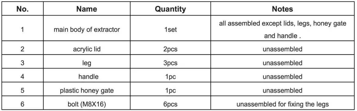VIVO EX-02SE Frame Electrical Honey Extractor - Accessories