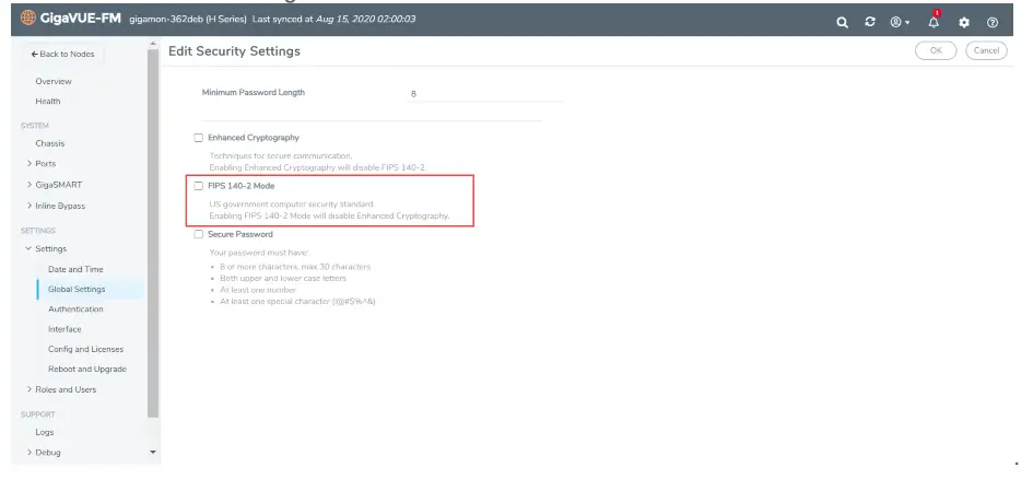 Gigamon GigaVUE-OS Security Hardening Guide - Settings