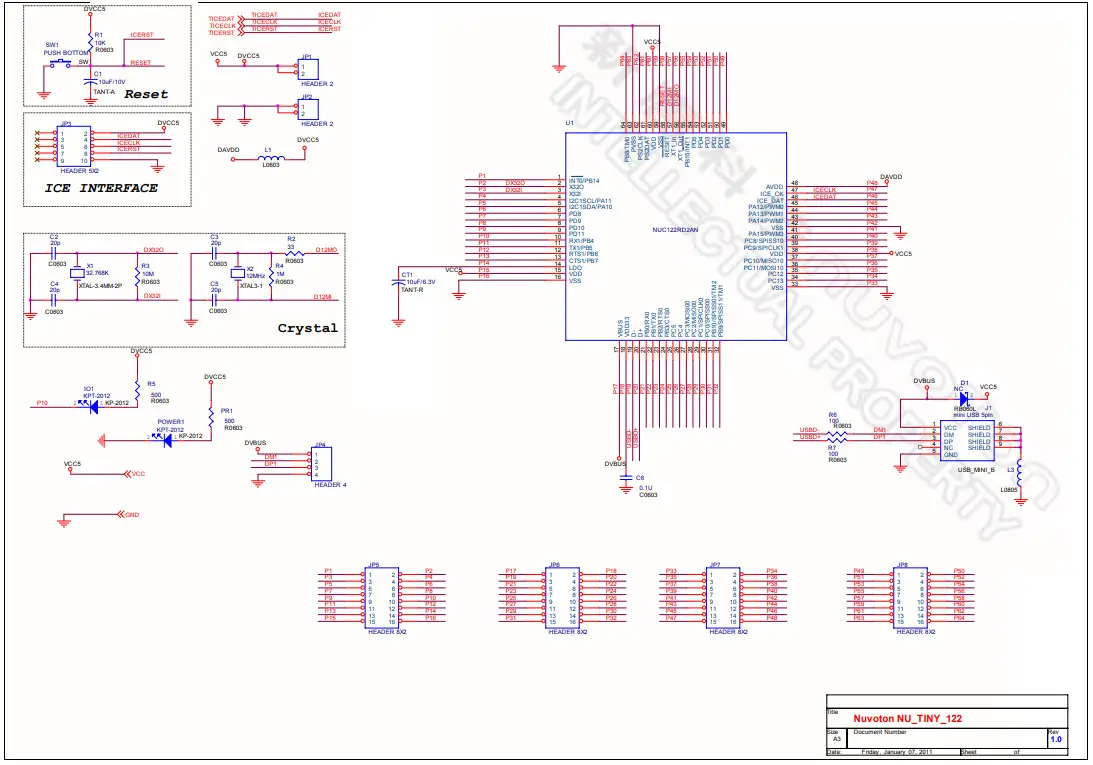 nuvoTon NuTiny SDK NUC122 ARM Cortex M0 32 Bit Microcontroller - NuTiny-EVB-122 Schematic