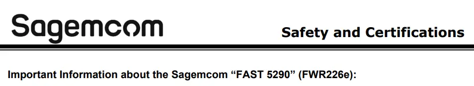 Sagemcom Fast 5290 FWR225e Device Instructions