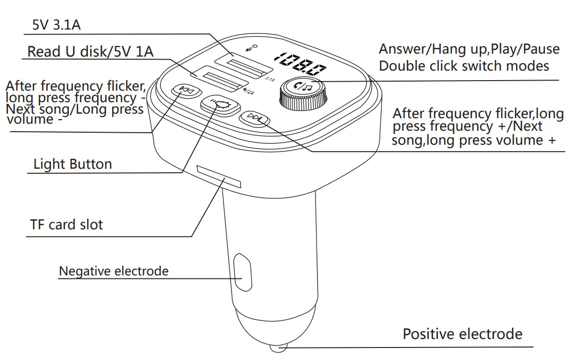 Dongguan Kwd Electronic C20 USB Car Bluetooth MP3 Music Player With Colorful Lights - product