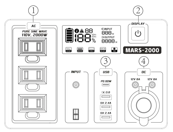 LIPOWER MARS 2000 Portable Power Station - led screen 1
