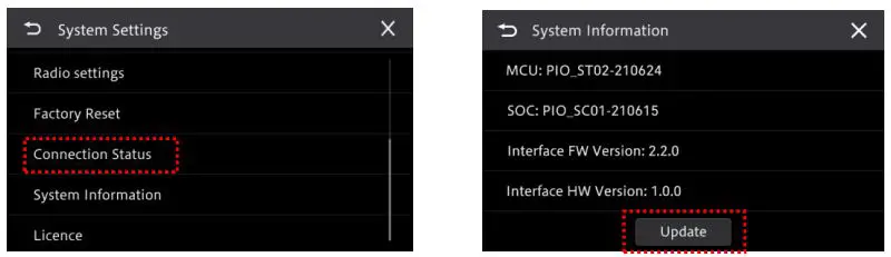 Pioneer SPH-DA160DAB System Firmware Update Instructions - Scroll down the list and touch System Information